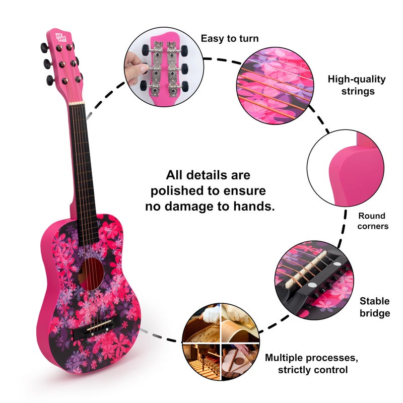 CB SKY 30â€ Floral Print Acoustic Metal Strings Guitar/Girls Gift/Kids Musical Toys/Musical Instrument (Purplish red) - Image 3